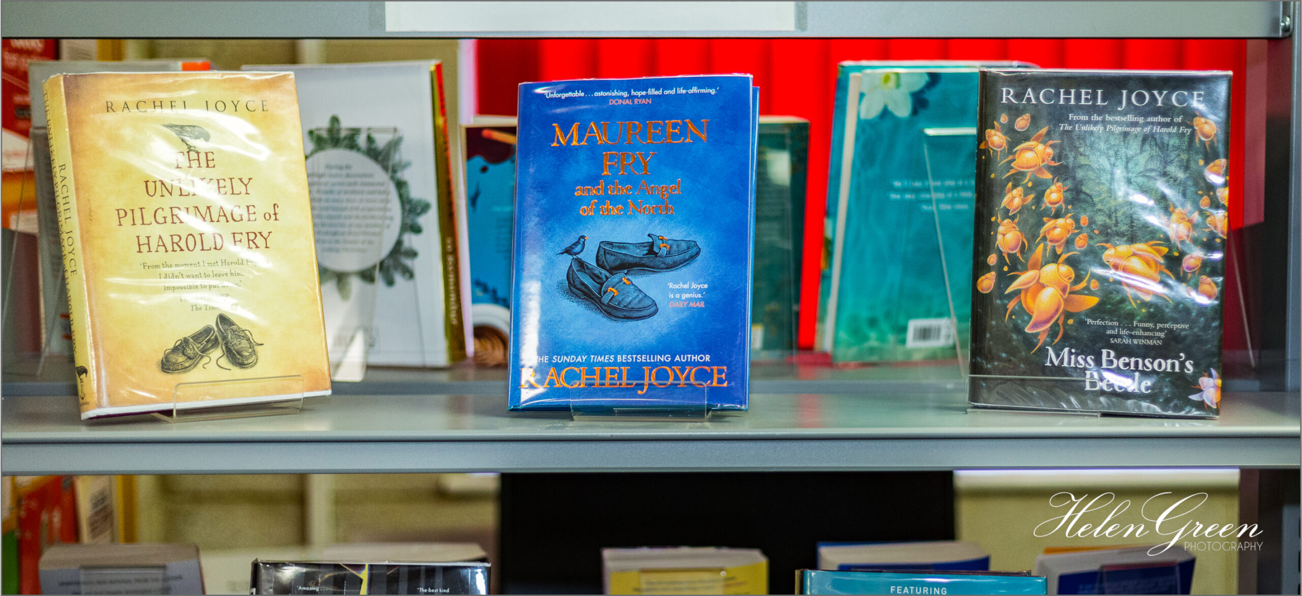 Books by Rachel Joyce on shelf in MInchinhampton Community Library