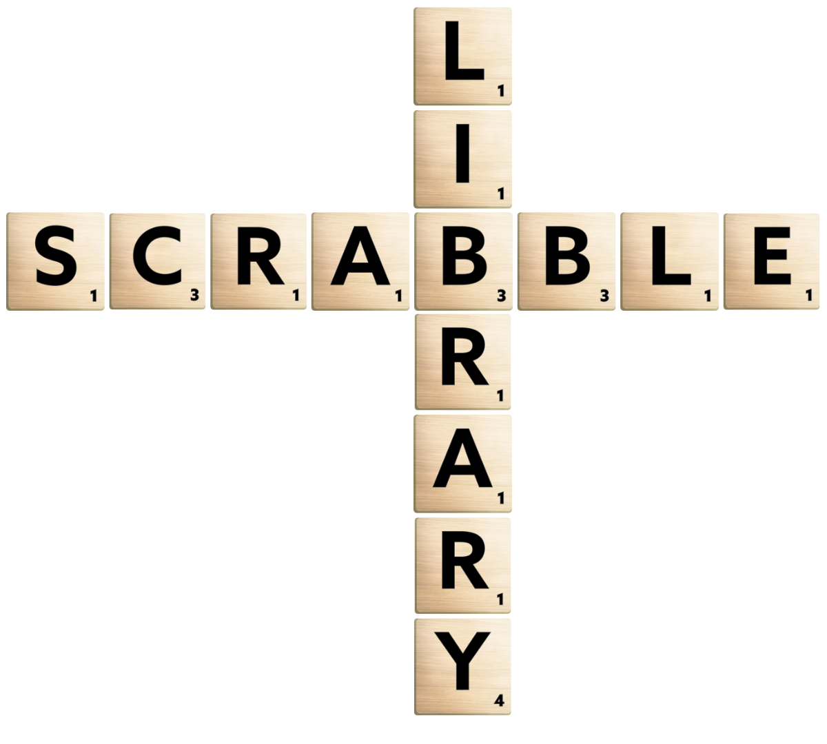 scrabble tiles saying library book