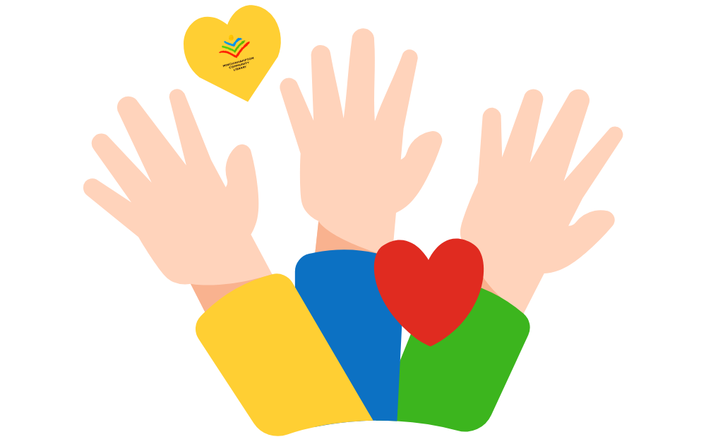 volunteers graphic with 3 hands reaching up