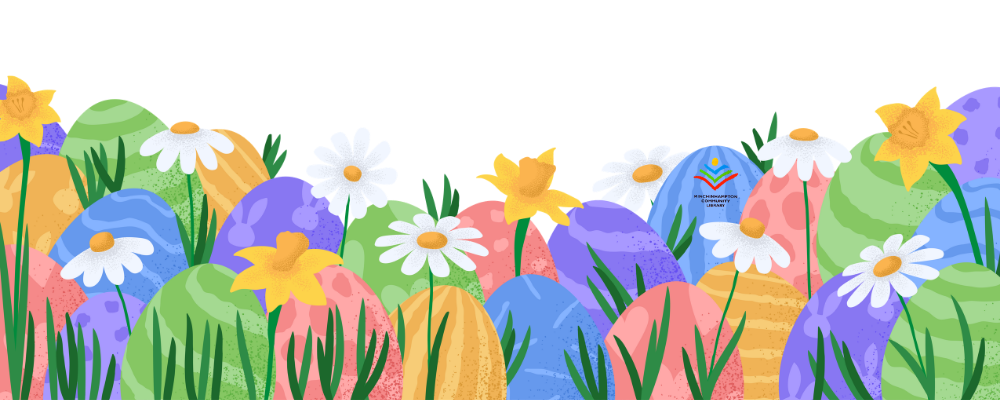 Easter graphic with eggs and flowers